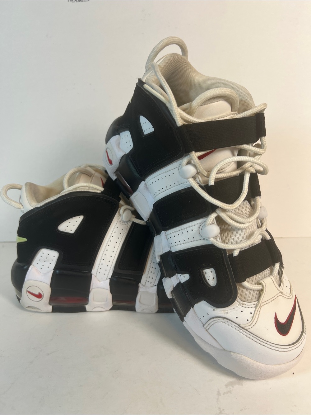 Nike Kids White and Black Strap Sneakers with Red Swoosh